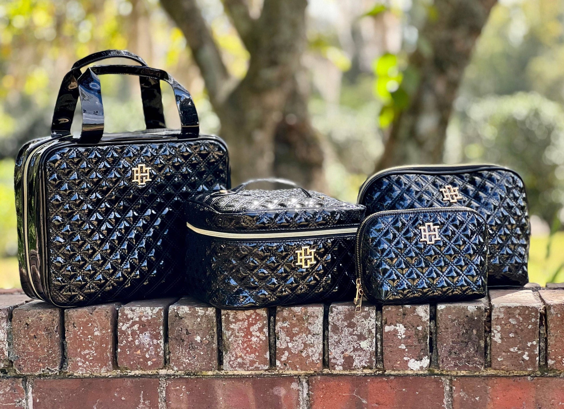 Caroline Hill Ibiza Small Pouch in Black Patent
