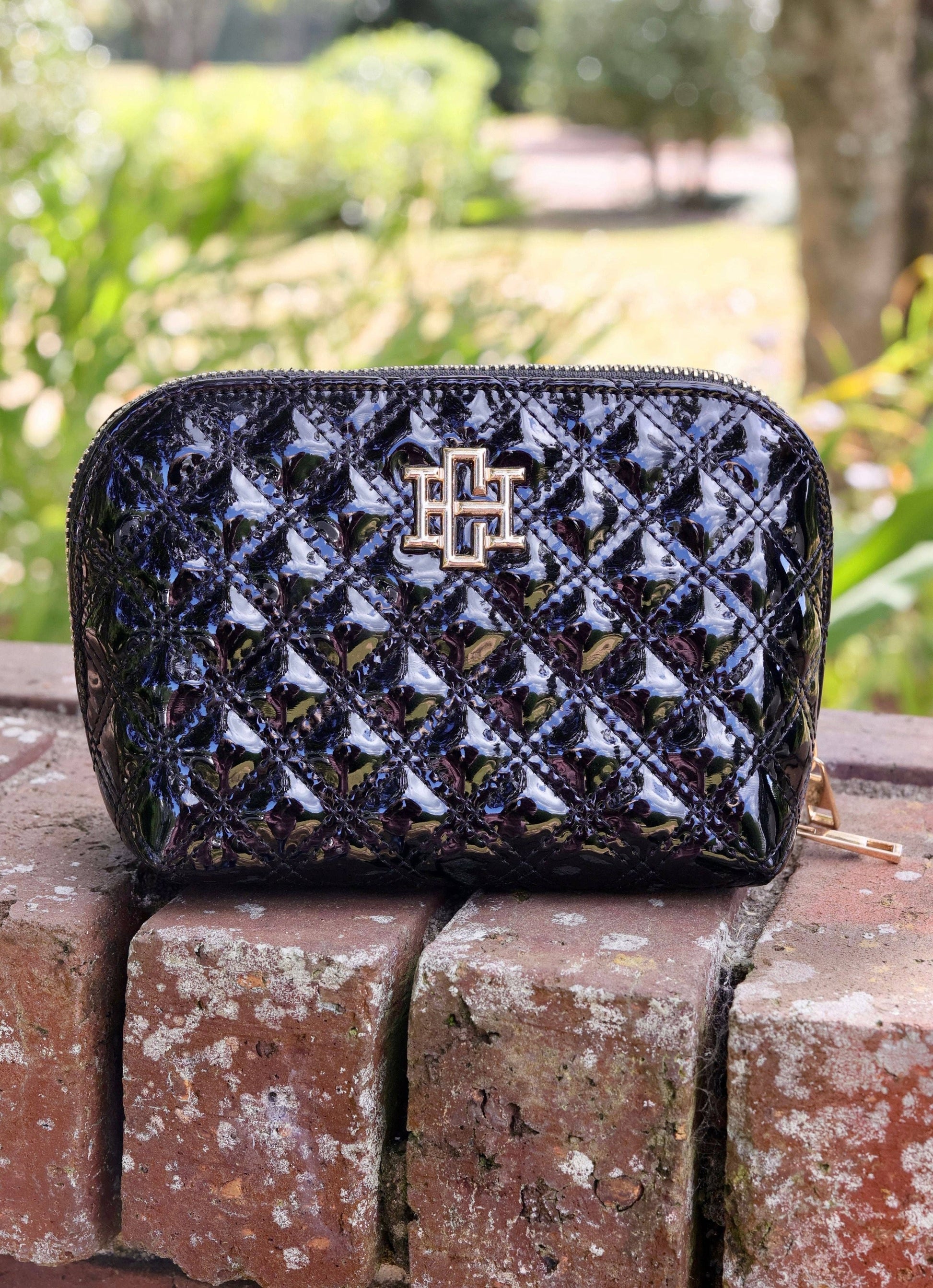 Caroline Hill Ibiza Small Pouch in Black Patent