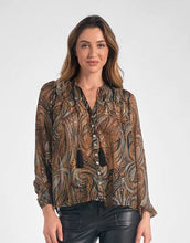 Load image into Gallery viewer, elan brown paisley long-sleeved blouse