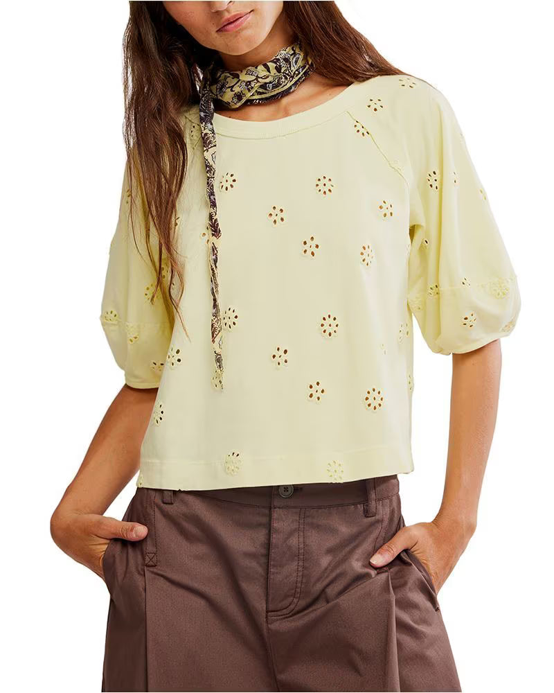 free people jessie eyelet tee in lemon water