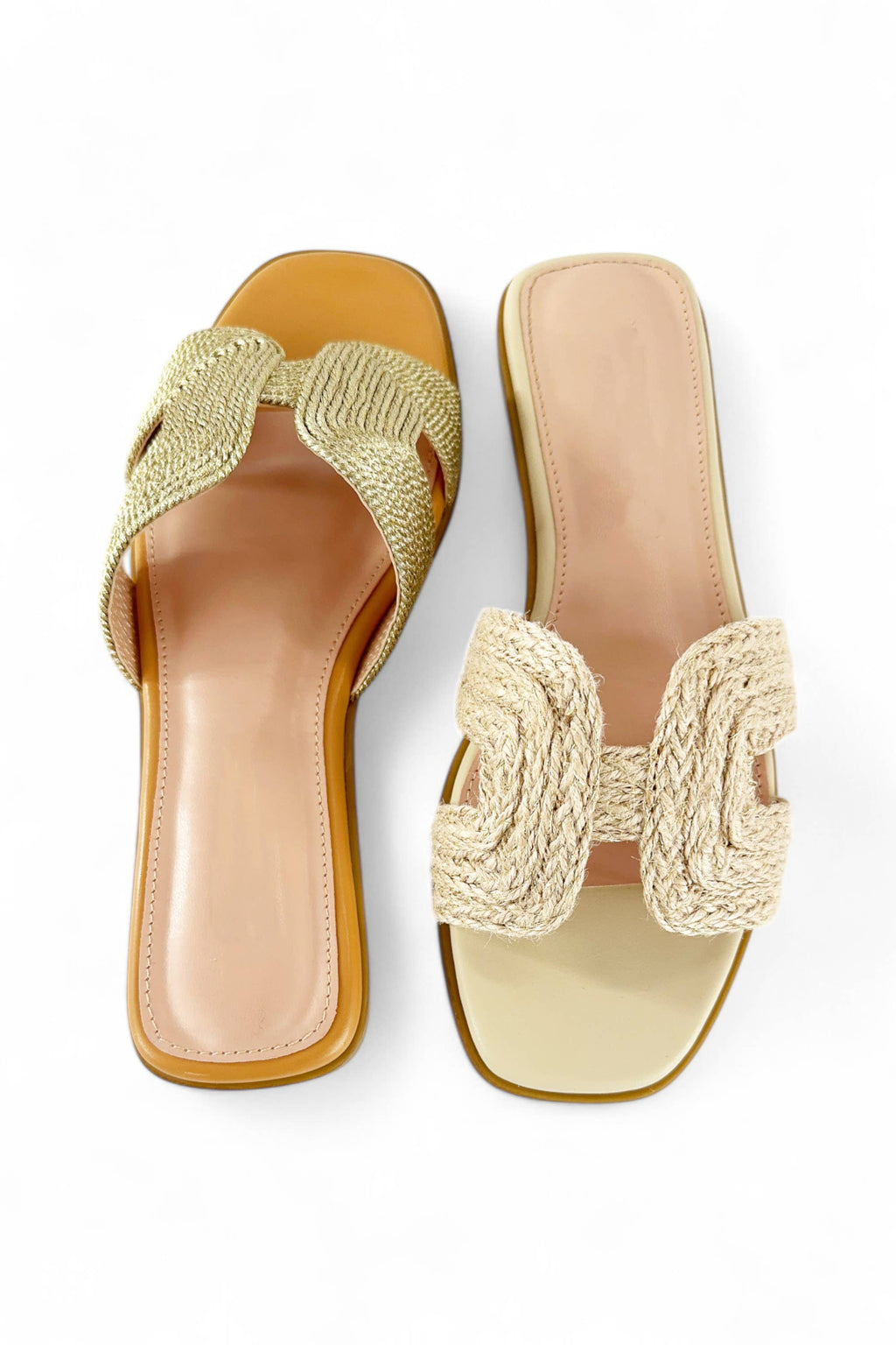cali woven sandals in gold