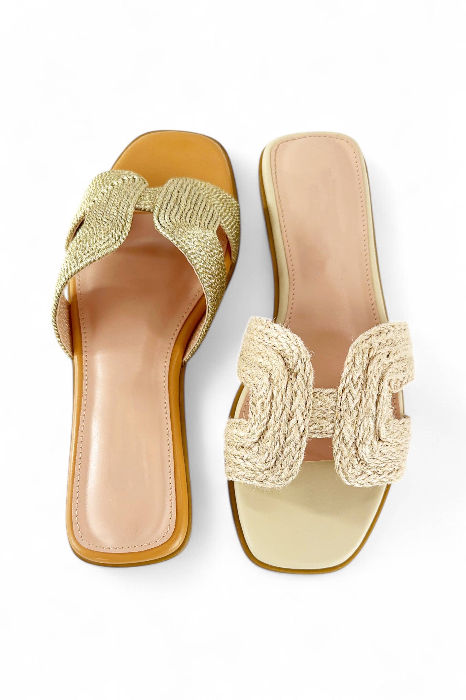 cali woven sandals in gold