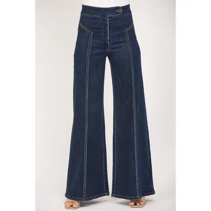 fate high wasted wide leg jean in dark denim