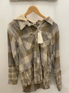 mystree double cloth button up hoodie check jacket