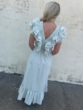 Load image into Gallery viewer, karlie stripe seersucker double v-neck ruffle smock dress