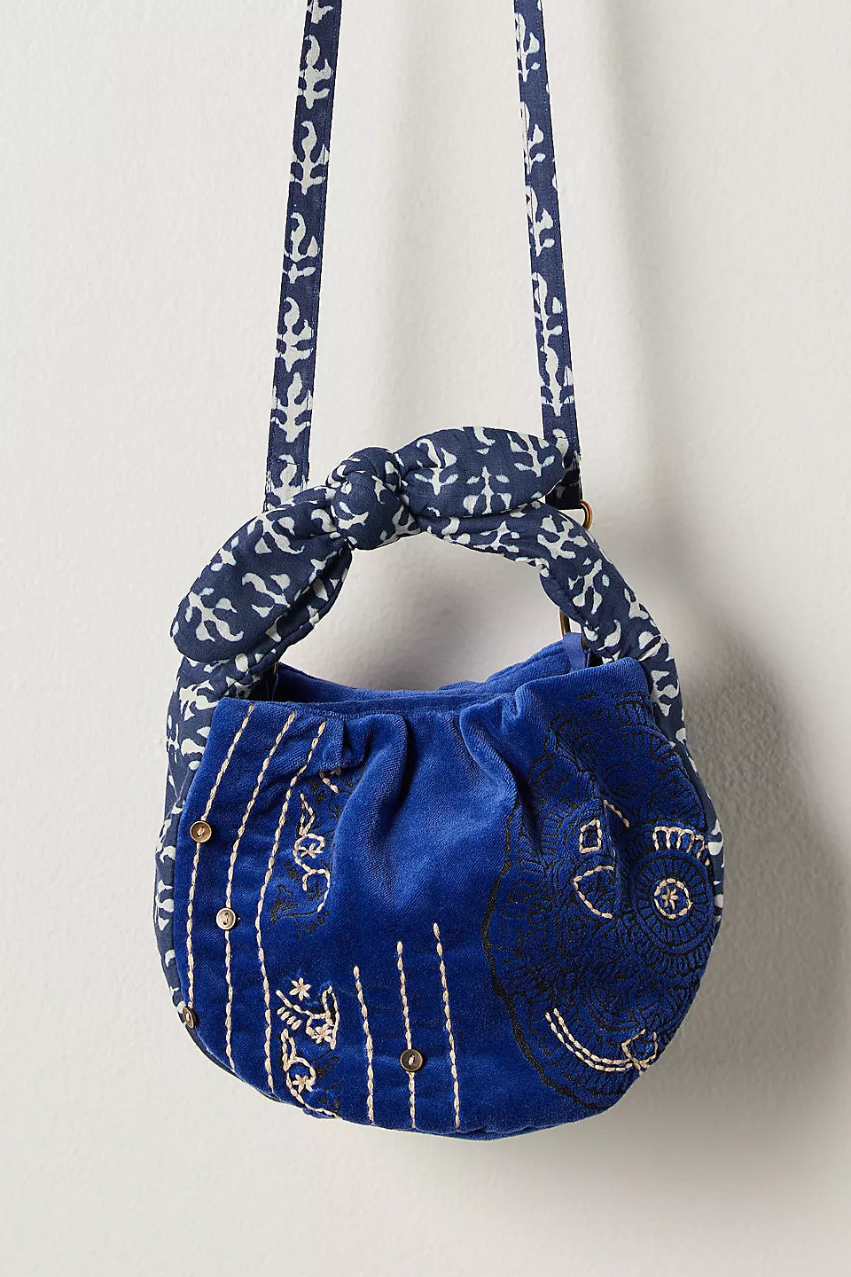 free people aria mini velvet bag in sapphire