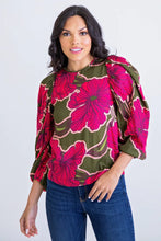 Load image into Gallery viewer, karlie floral poppy puff sleeve top