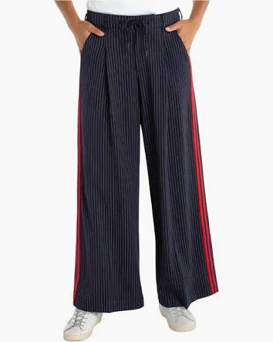liverpool wide leg pleated trouser in deep midnight/white pinstripe