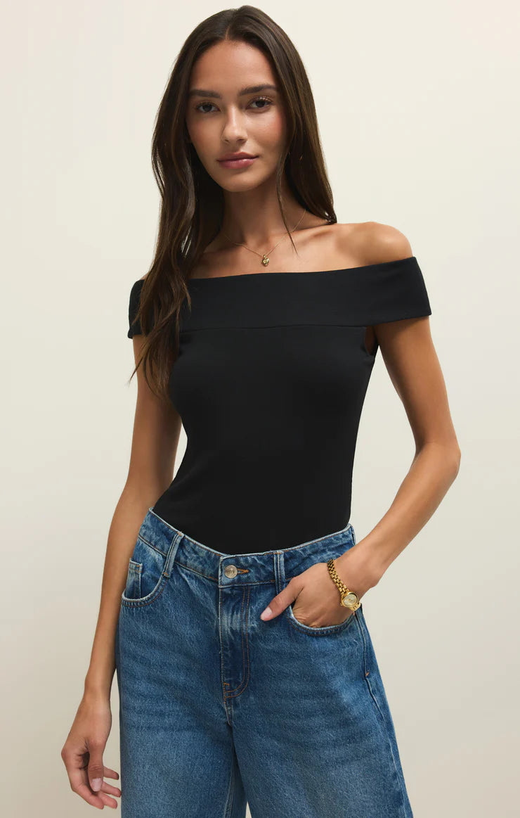 z supply second skin off the shoulder top in black