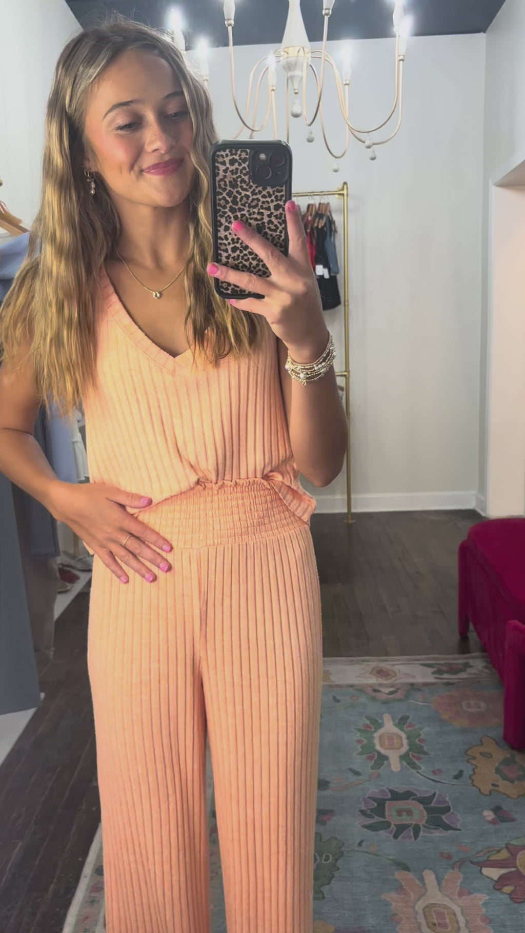 z supply smocked rib pant in malibu orange