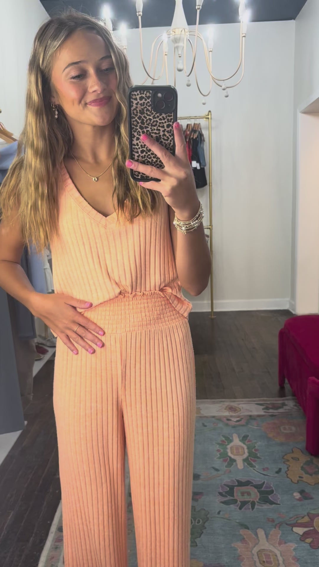 z supply smocked rib pant in malibu orange