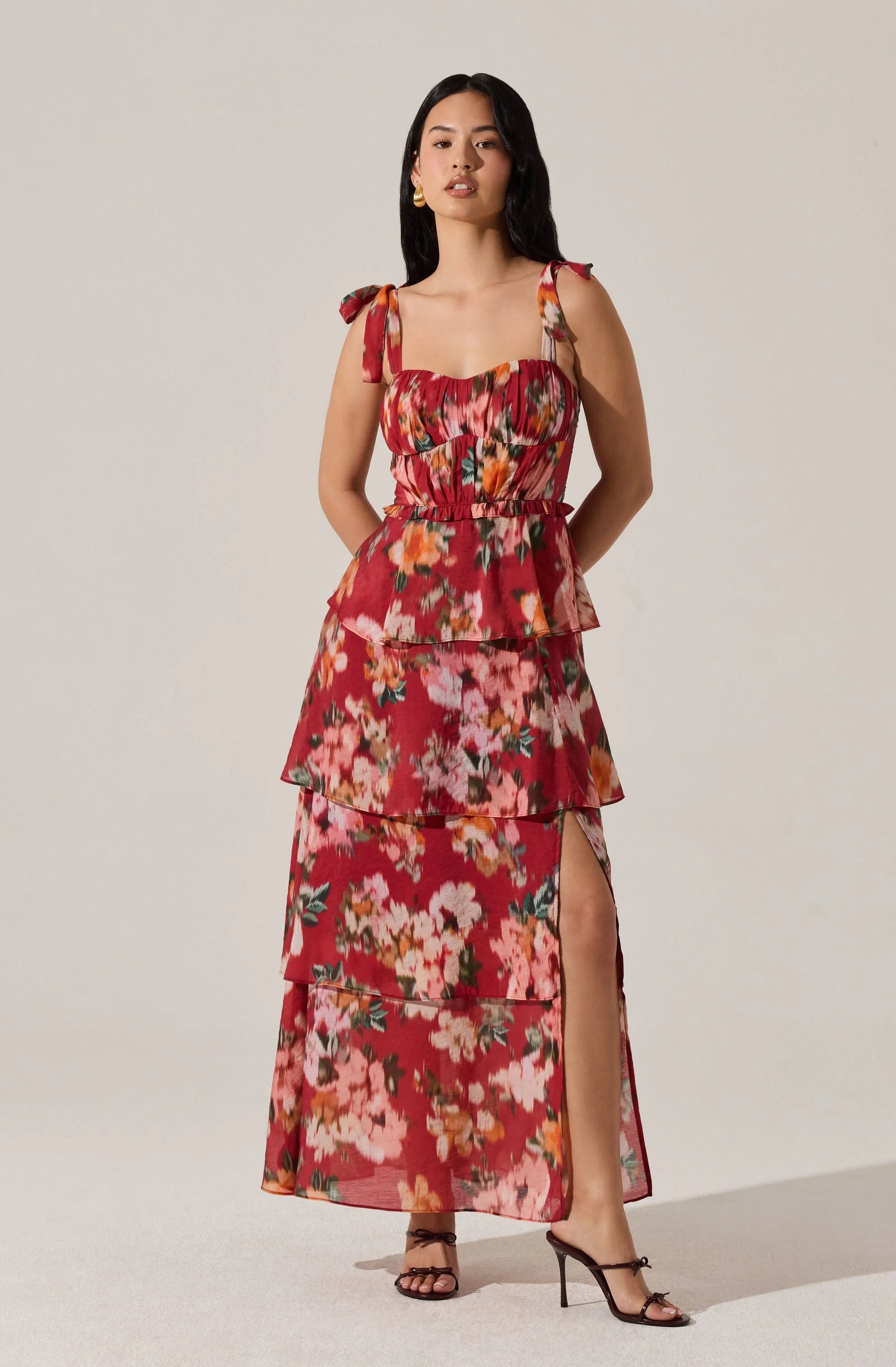 astr mellorie dress in red floral