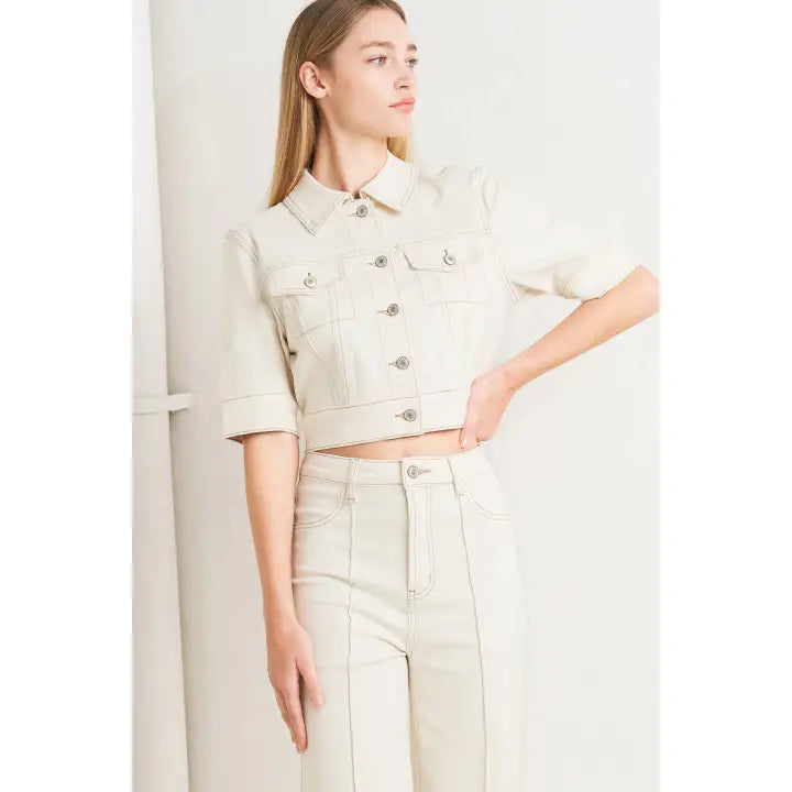 free market solid twill jacket in ecru