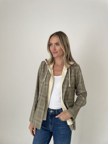 six fifty blazer with sweatshirt insert in brown plaid