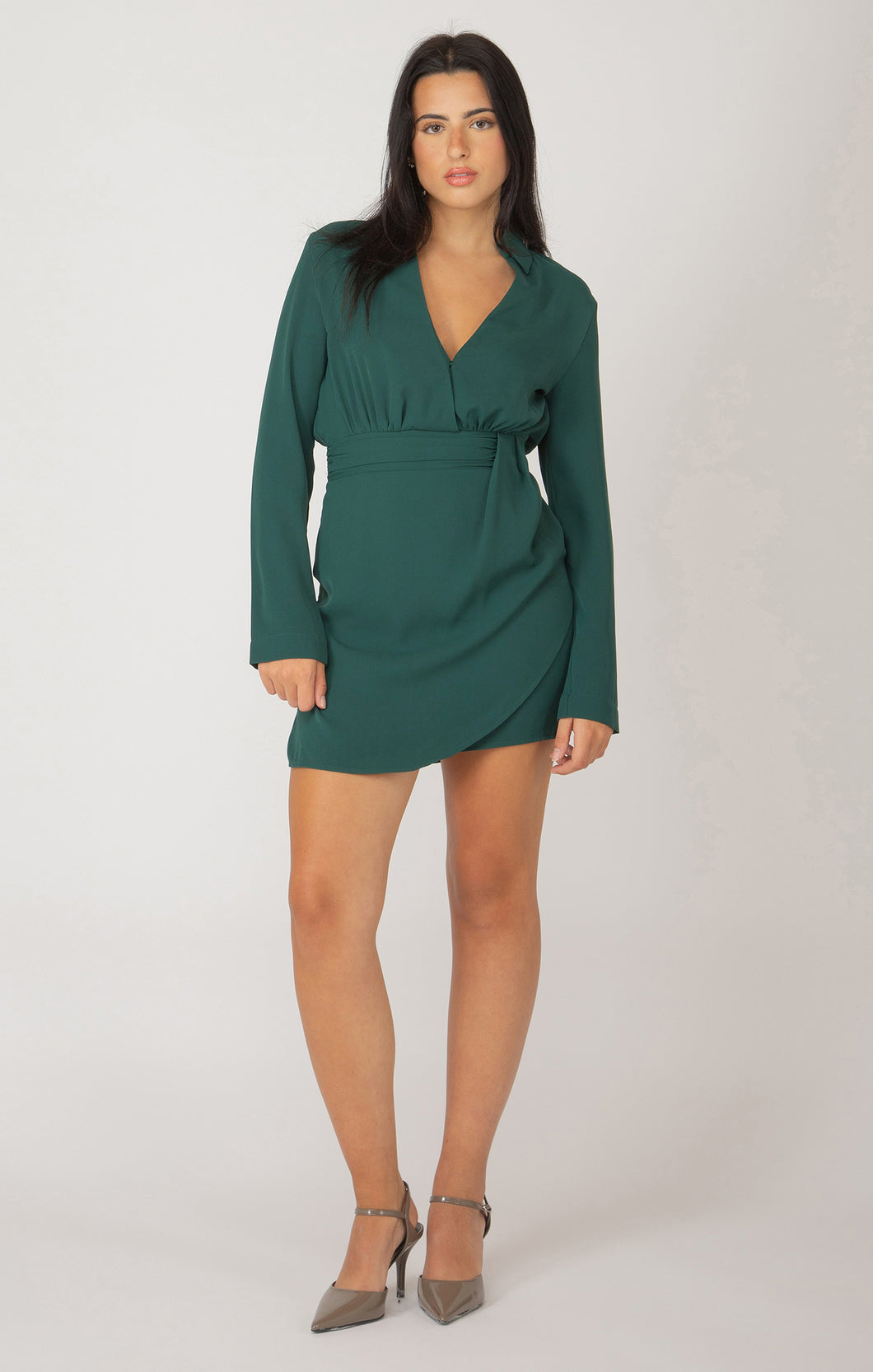 blacktape_ collared mini dress in emerald