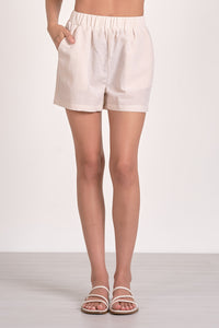 elan elastic shorts in tan seersucker