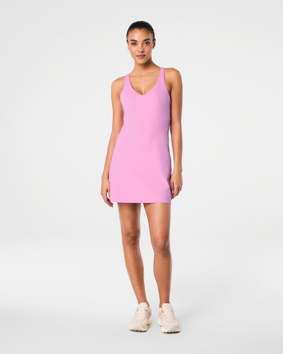 spanx get moving v-neck dress in petunia