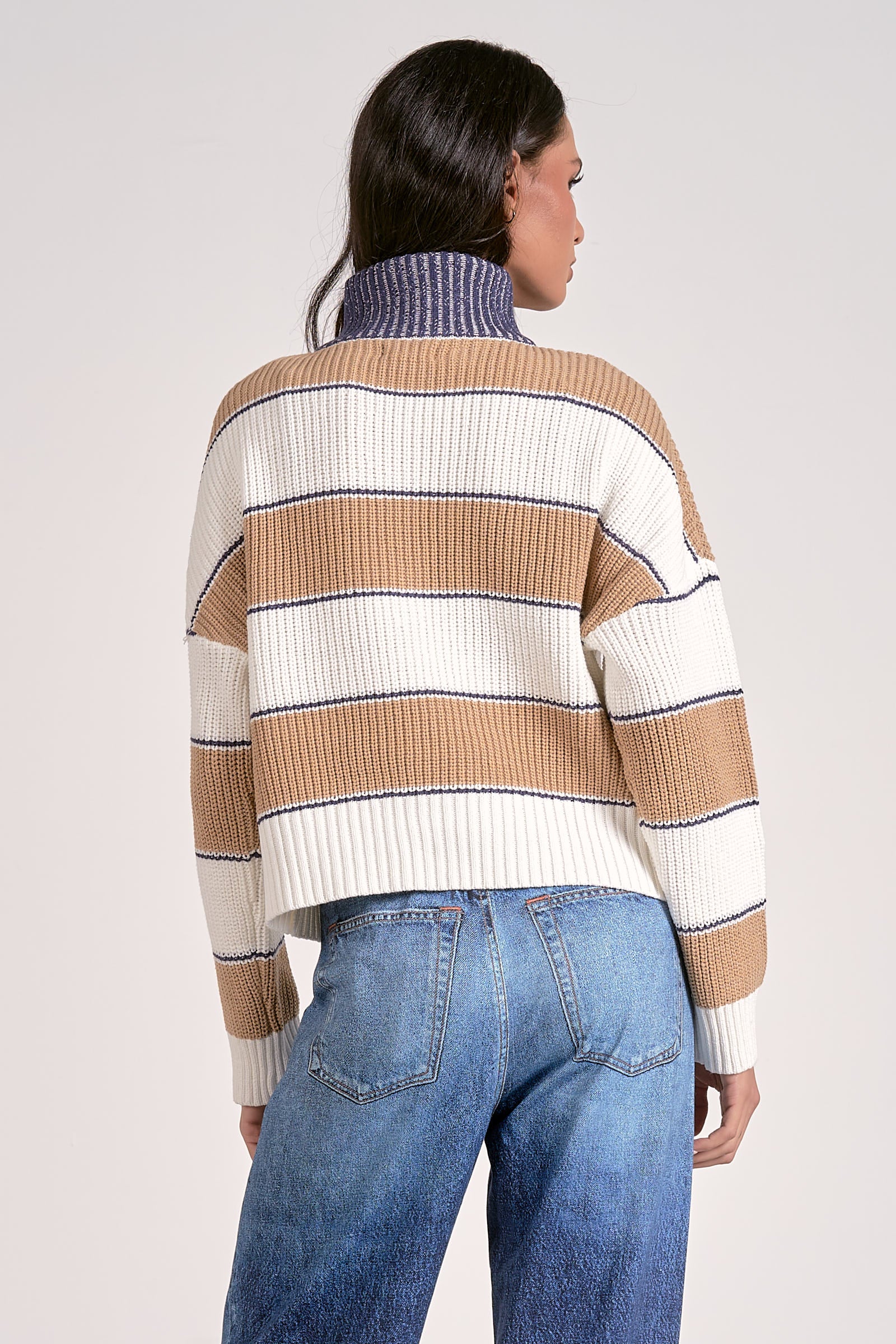 elan striped sweater in camel
