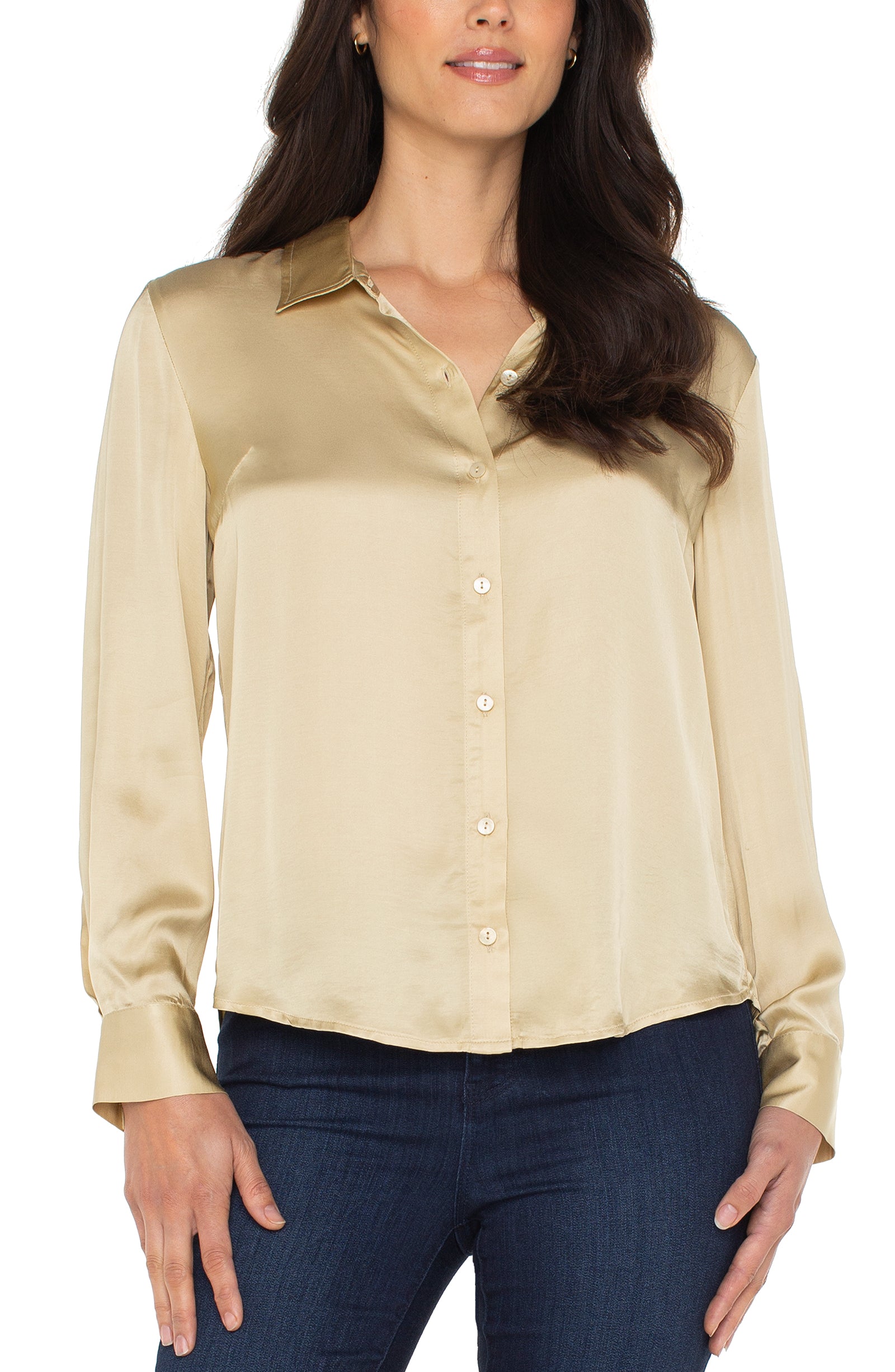 liverpool button front woven shirt in pale gold