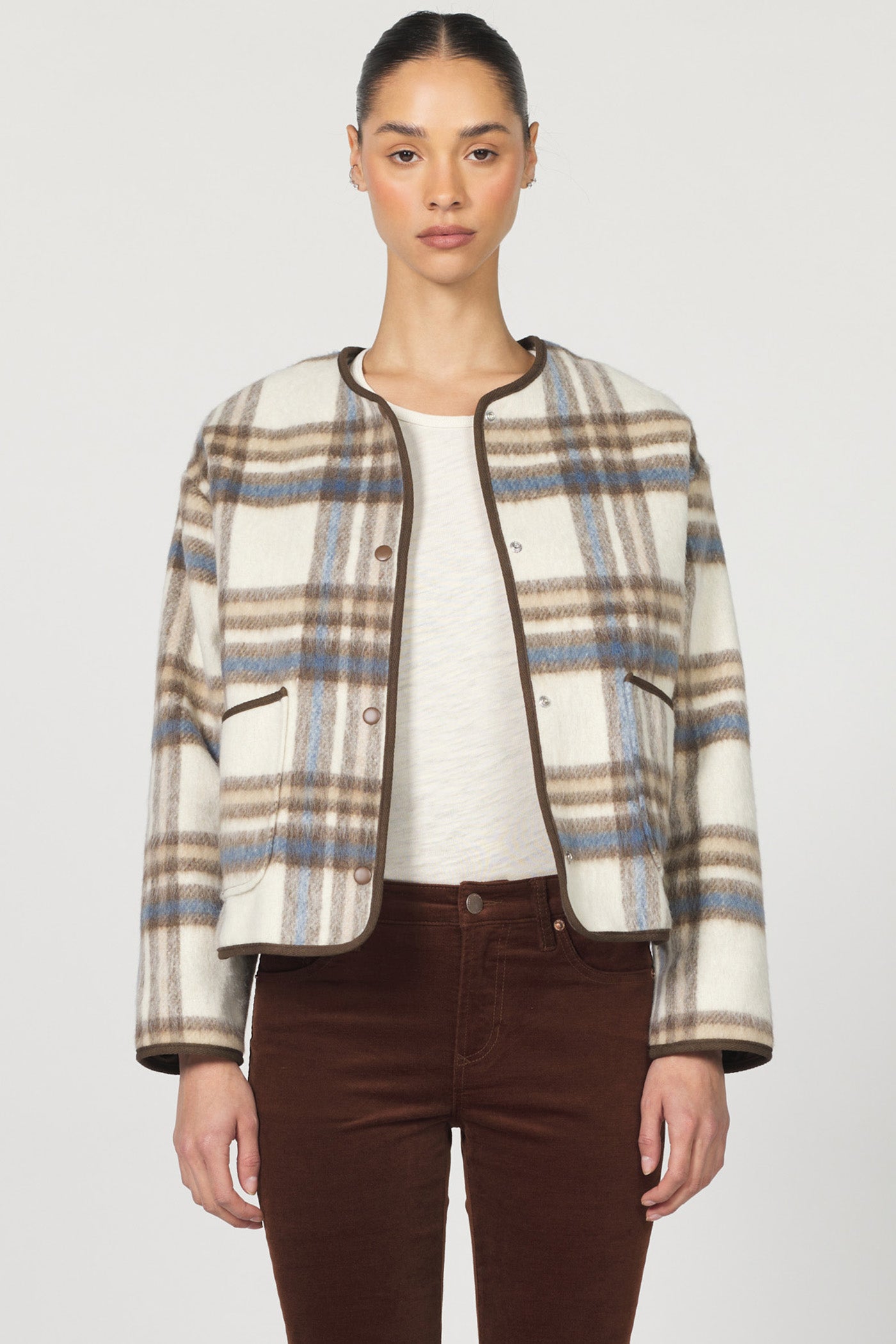 dear john jordyn jacket in brown and blue