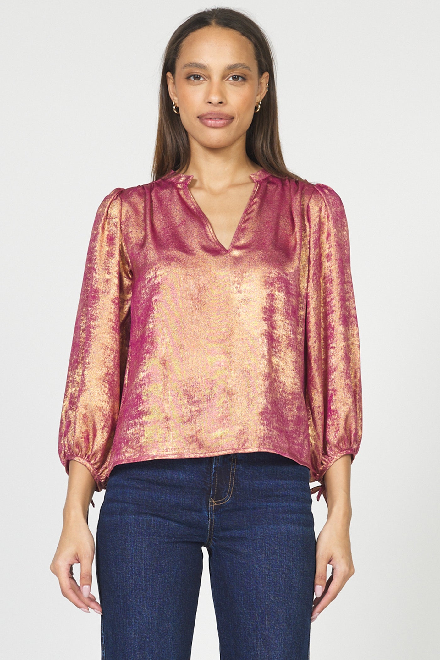 dear john margot top in pink and gold