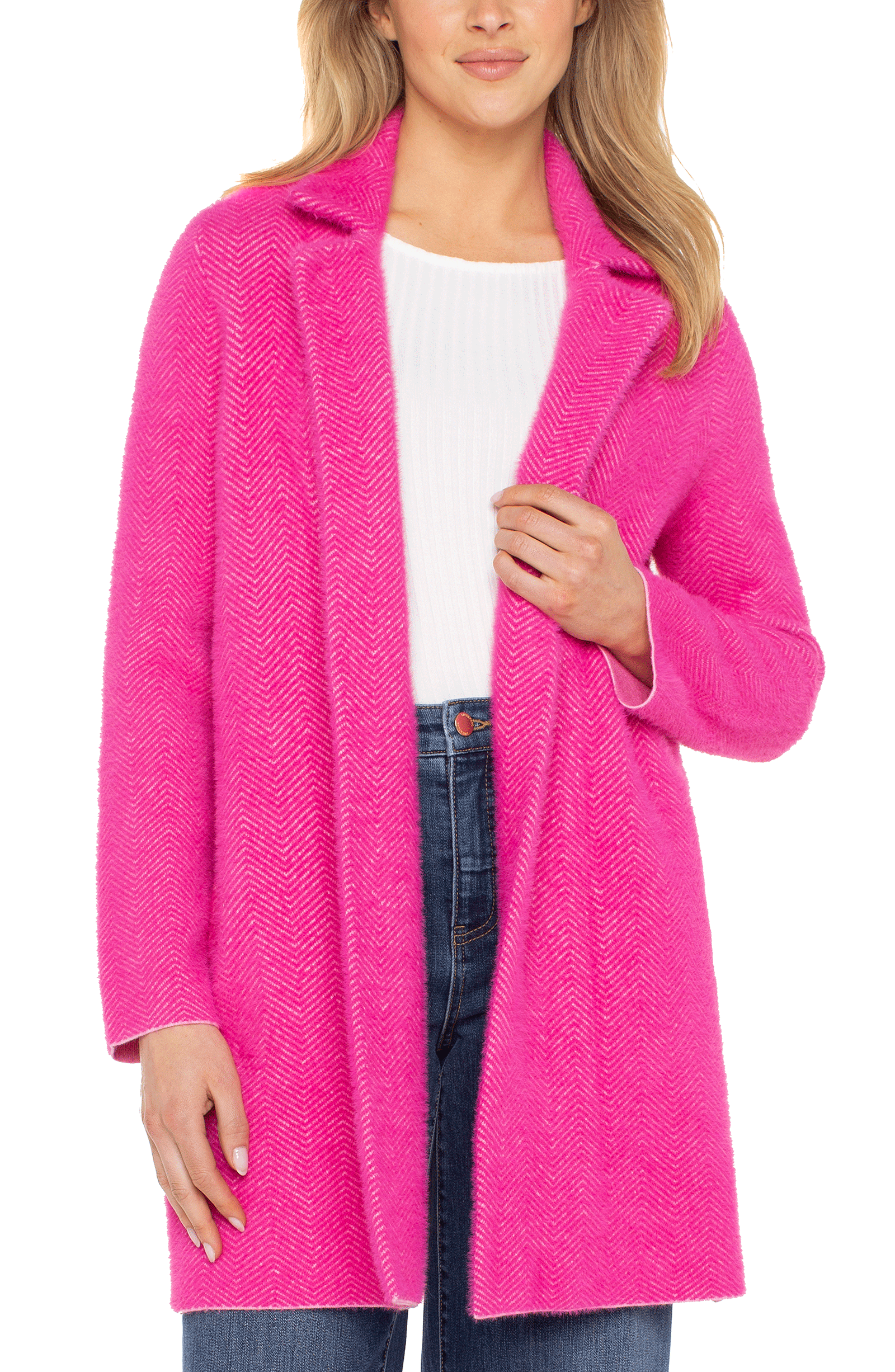 liverpool open front coat in deep raspberry pink