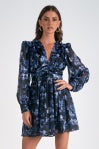 elan metallic floral dress in blue