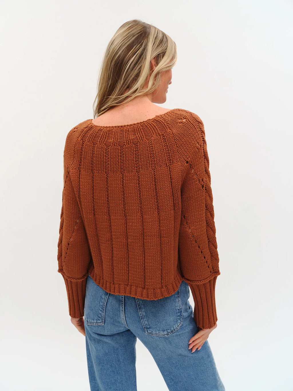 six fifty alexa cable knit boat neck sweater in rust