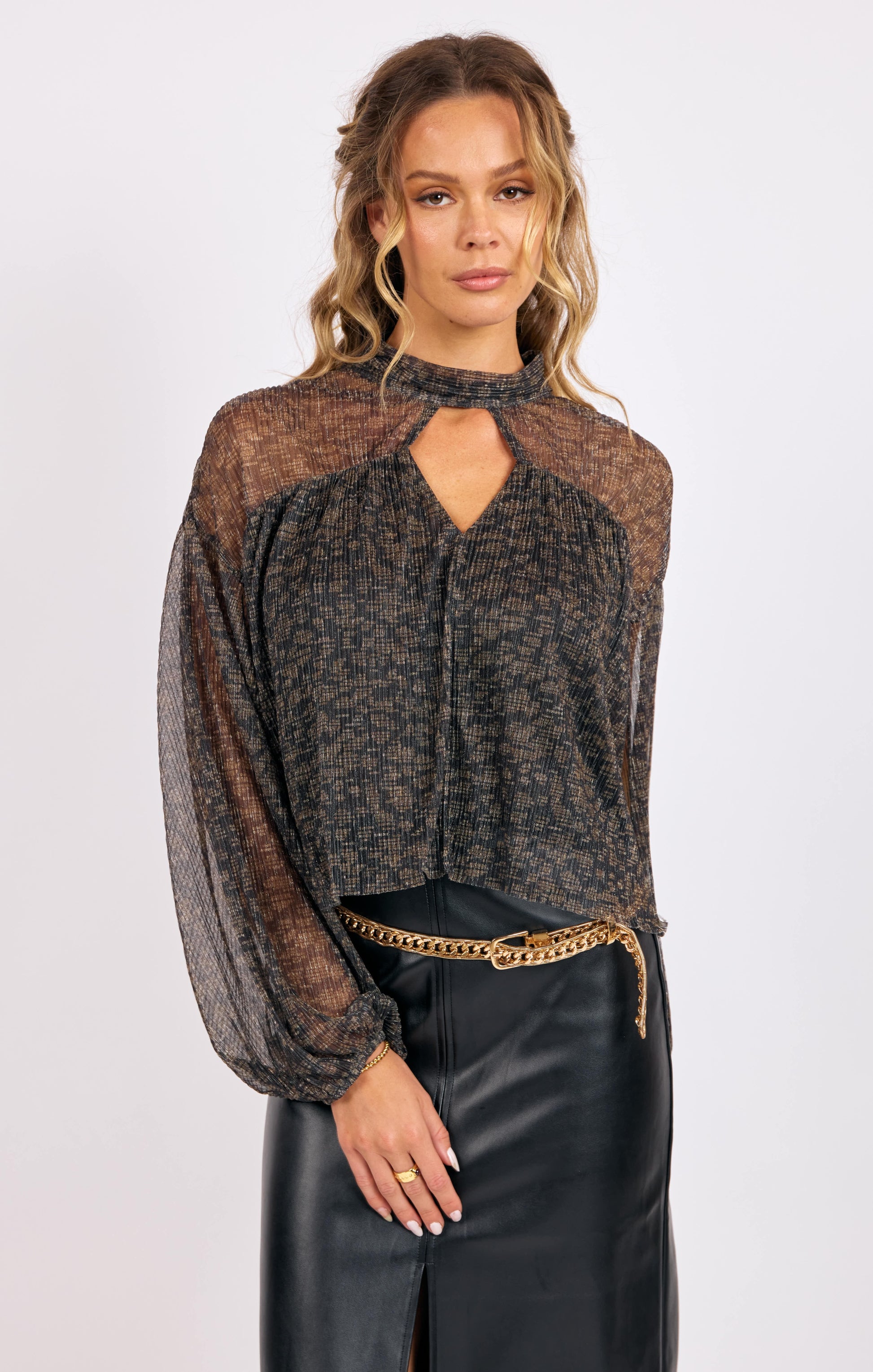 sage the label la soiree top in black gold