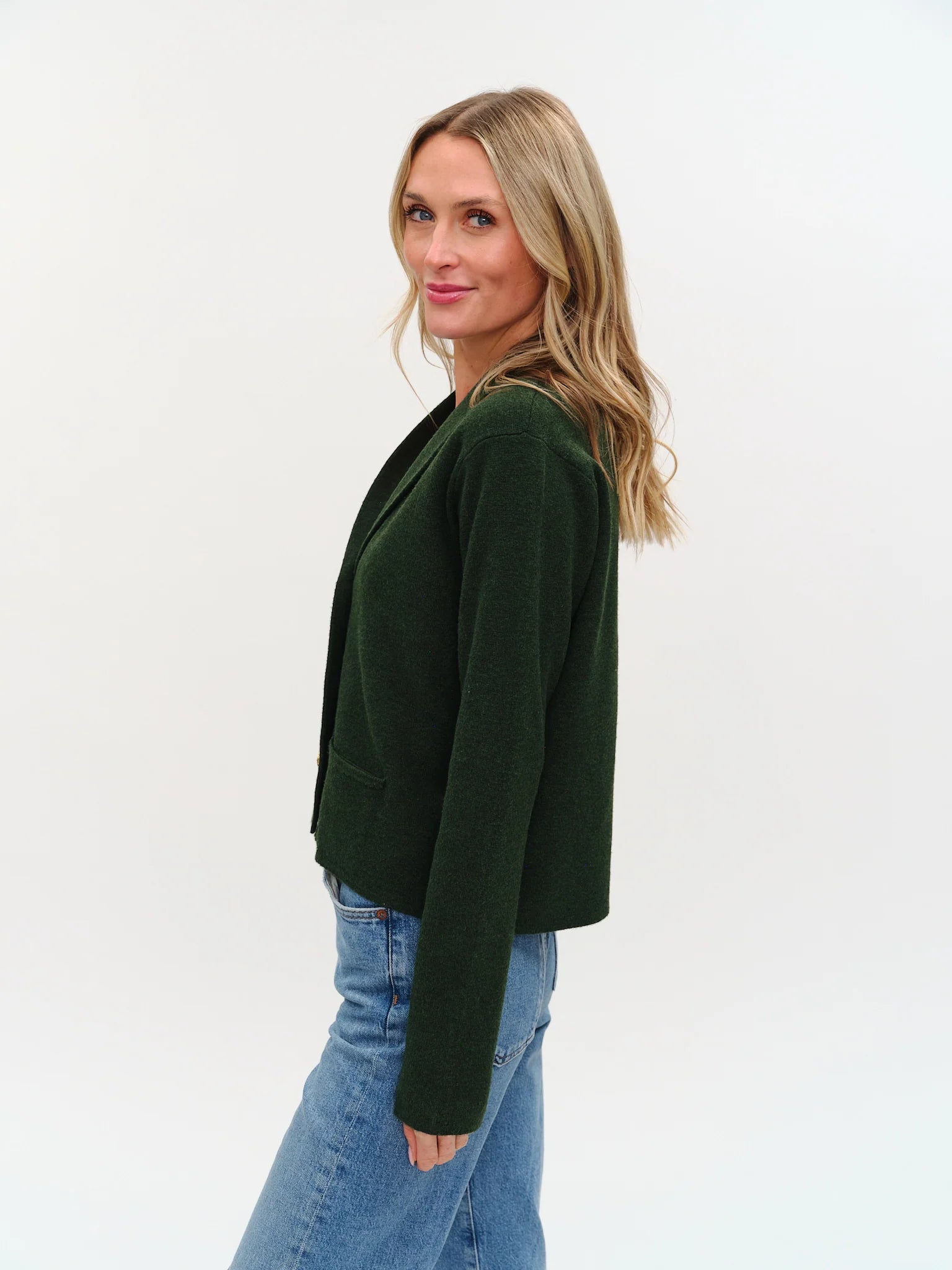 six fifty lynn shawl lapel knit blazer in olive