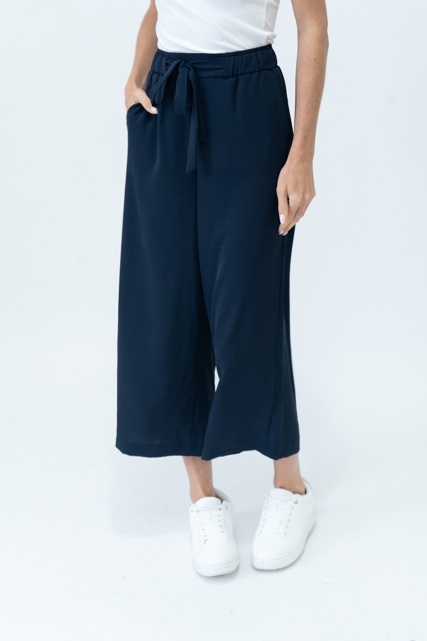 six fifty lightweight drawstring culotte in navy