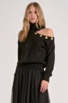 elan open shoulder knit sweater cardigan in black
