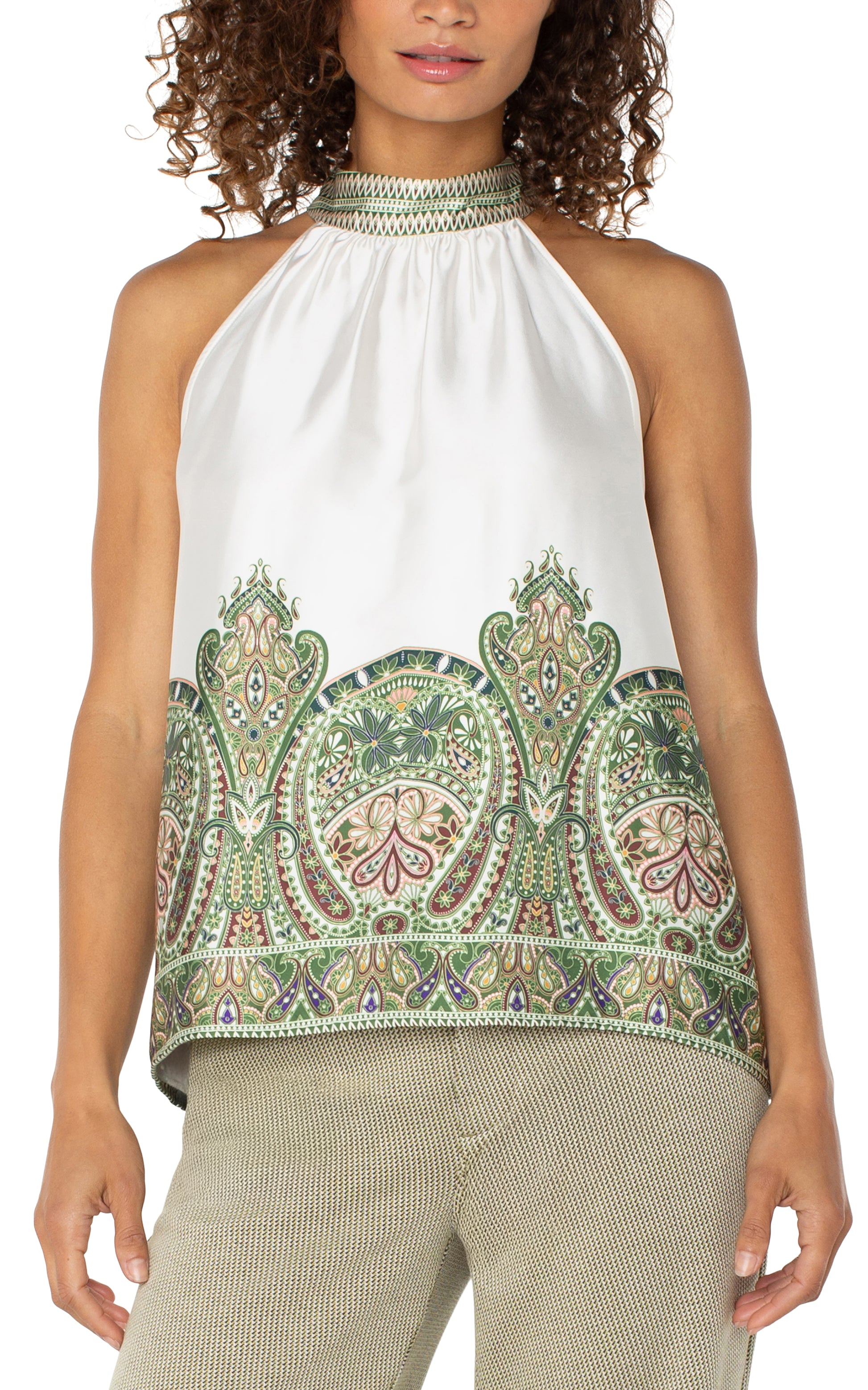 liverpool mock neck halter top in cream