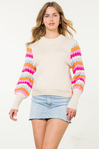 THML rib it pattern sweater in cream