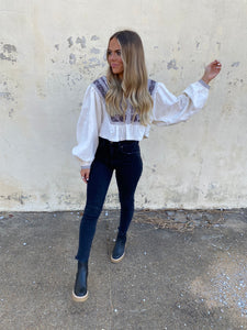 free people iggie embroidered top in ivory/black bean