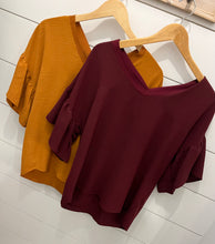 Load image into Gallery viewer, ivy jane wide v-neck ruffle sleeve top in port