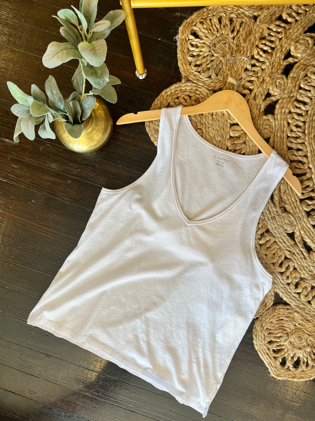 z supply organic v-neck tank in white